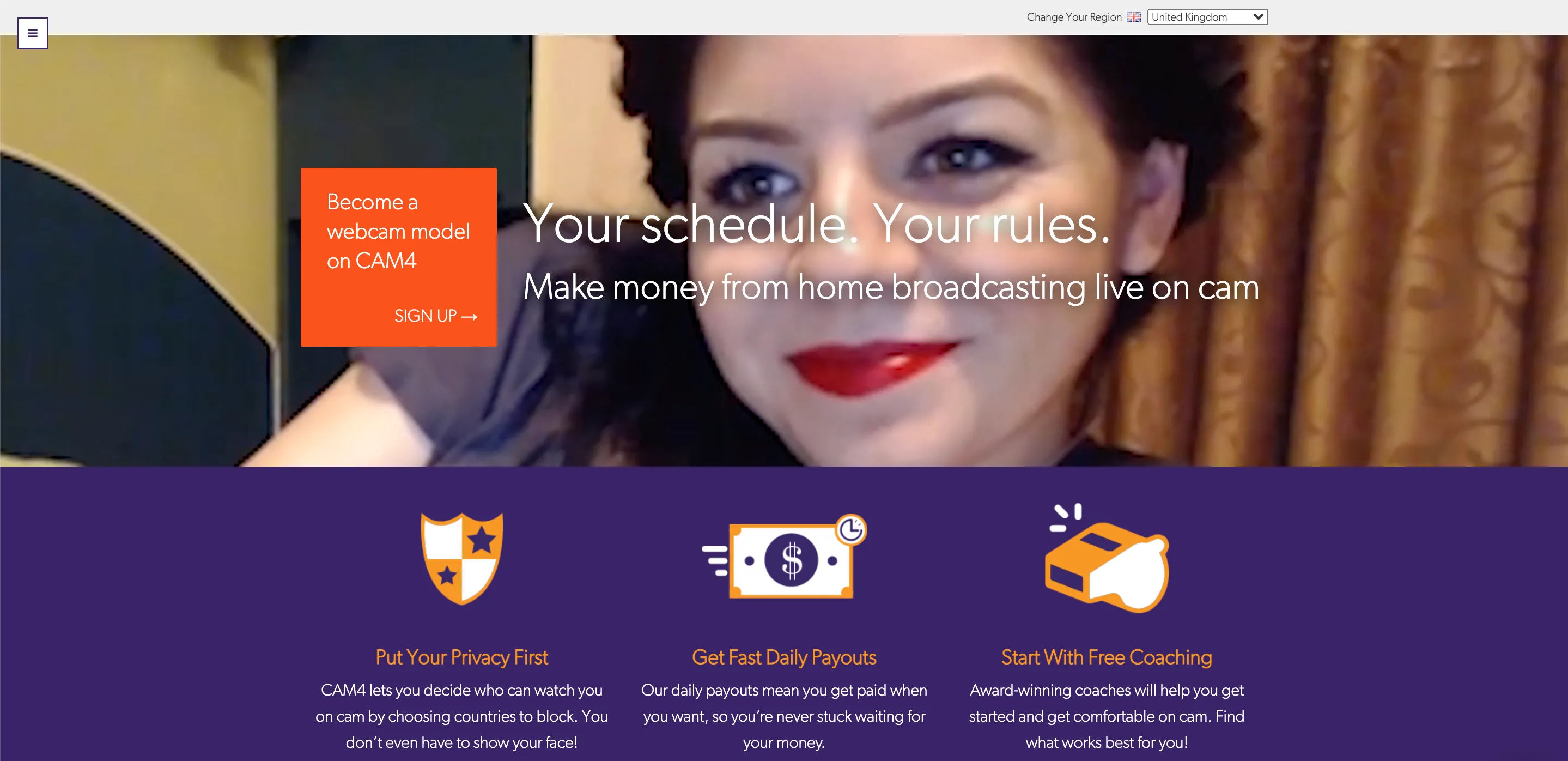 Startseite der Anmeldung bei Cam4Models