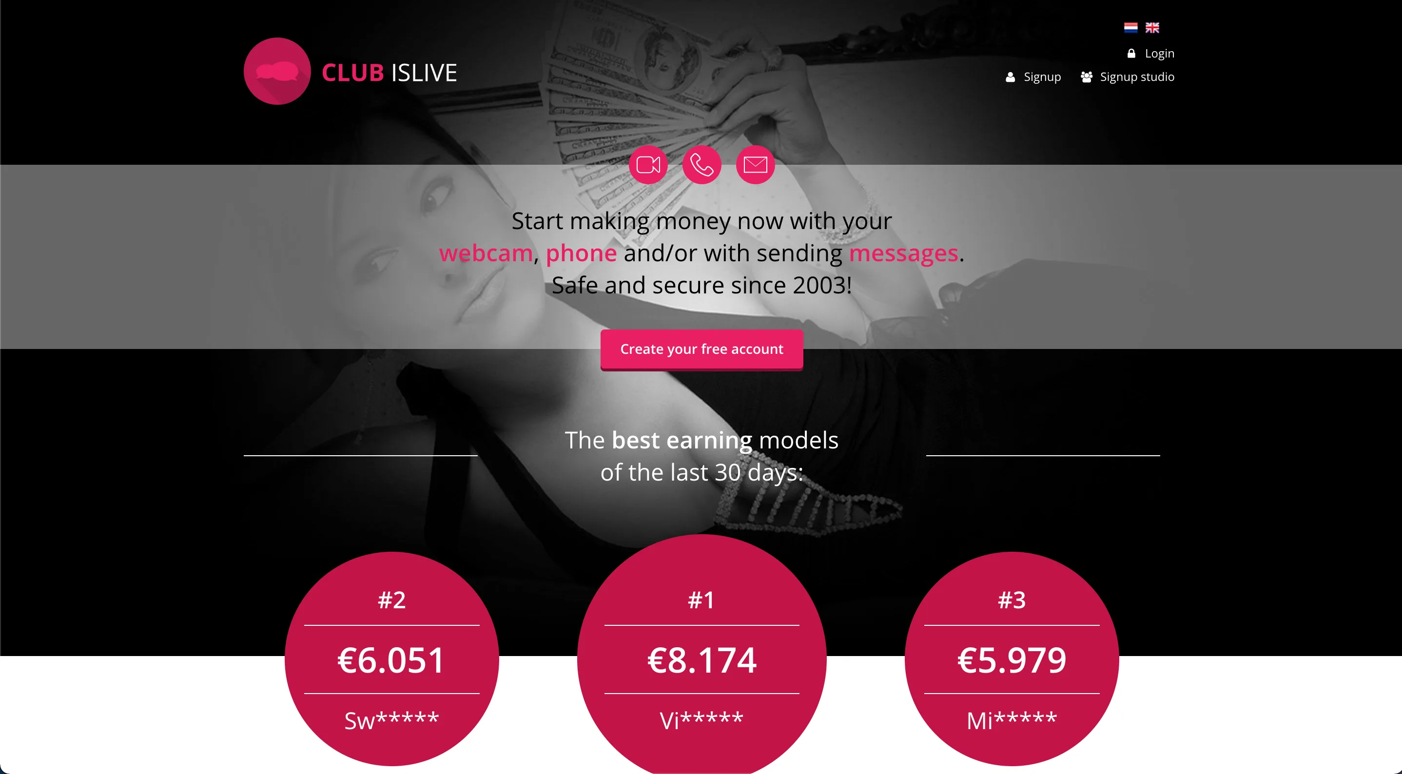 Startseite der Anmeldung bei ClubIsLive
